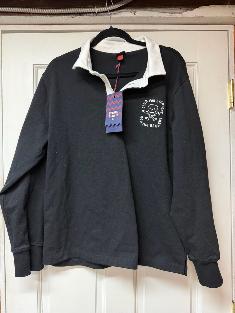 Target Black Rugby-Style Pullover with White Collar